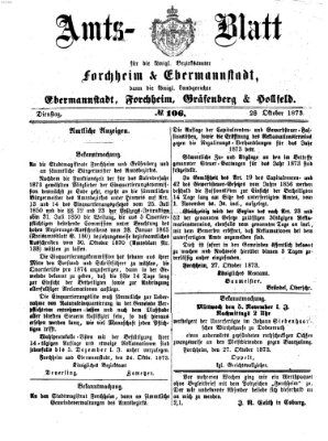 Amtsblatt für die Königlichen Bezirksämter Forchheim und Ebermannstadt sowie für die Königliche Stadt Forchheim Dienstag 28. Oktober 1873