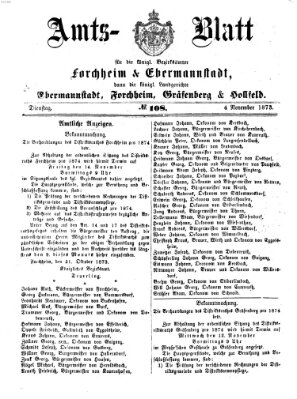 Amtsblatt für die Königlichen Bezirksämter Forchheim und Ebermannstadt sowie für die Königliche Stadt Forchheim Dienstag 4. November 1873