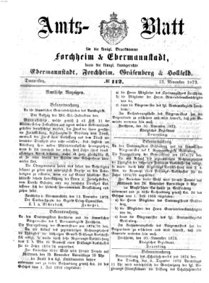 Amtsblatt für die Königlichen Bezirksämter Forchheim und Ebermannstadt sowie für die Königliche Stadt Forchheim Donnerstag 13. November 1873