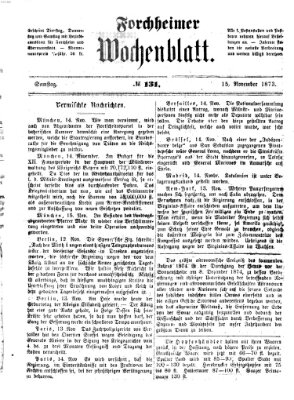 Amtsblatt für die Königlichen Bezirksämter Forchheim und Ebermannstadt sowie für die Königliche Stadt Forchheim Samstag 15. November 1873