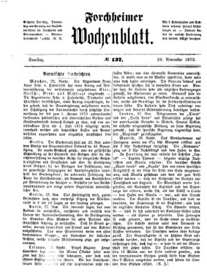 Amtsblatt für die Königlichen Bezirksämter Forchheim und Ebermannstadt sowie für die Königliche Stadt Forchheim Samstag 29. November 1873