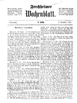 Amtsblatt für die Königlichen Bezirksämter Forchheim und Ebermannstadt sowie für die Königliche Stadt Forchheim Donnerstag 4. Dezember 1873