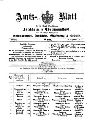 Amtsblatt für die Königlichen Bezirksämter Forchheim und Ebermannstadt sowie für die Königliche Stadt Forchheim Dienstag 9. Dezember 1873