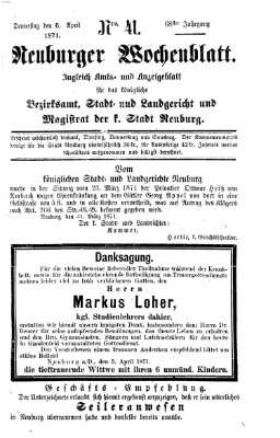 Neuburger Wochenblatt Donnerstag 6. April 1871