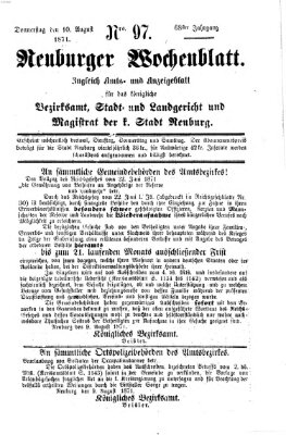 Neuburger Wochenblatt Donnerstag 10. August 1871