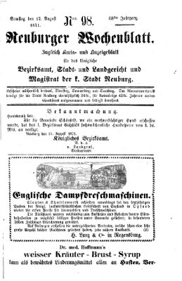 Neuburger Wochenblatt Samstag 12. August 1871