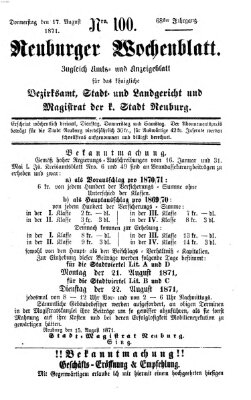 Neuburger Wochenblatt Donnerstag 17. August 1871