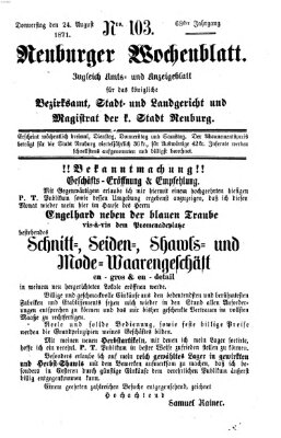 Neuburger Wochenblatt Donnerstag 24. August 1871