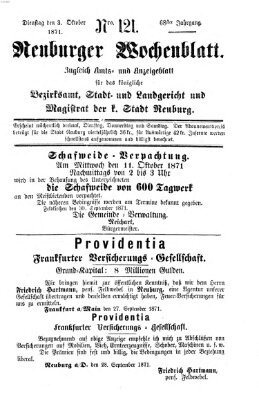 Neuburger Wochenblatt Dienstag 3. Oktober 1871