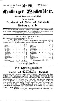 Neuburger Wochenblatt Donnerstag 29. Februar 1872