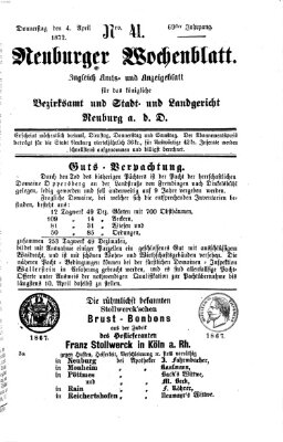 Neuburger Wochenblatt Donnerstag 4. April 1872