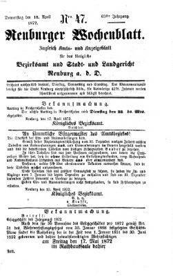 Neuburger Wochenblatt Donnerstag 18. April 1872