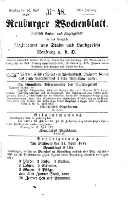 Neuburger Wochenblatt Samstag 20. April 1872