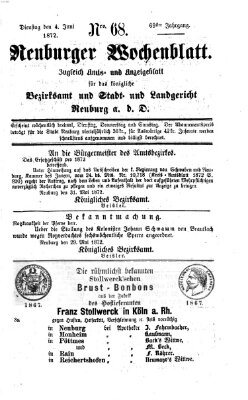 Neuburger Wochenblatt Dienstag 4. Juni 1872