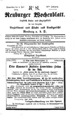 Neuburger Wochenblatt Donnerstag 4. Juli 1872