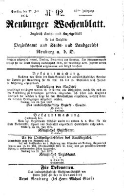 Neuburger Wochenblatt Samstag 27. Juli 1872