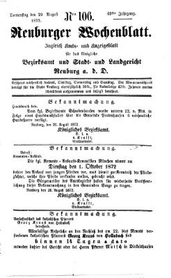 Neuburger Wochenblatt Donnerstag 29. August 1872