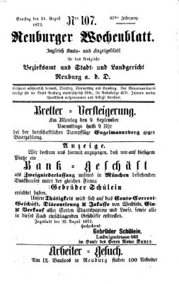 Neuburger Wochenblatt Samstag 31. August 1872