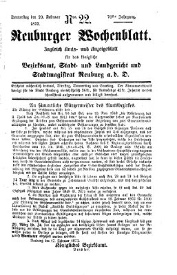 Neuburger Wochenblatt Donnerstag 20. Februar 1873