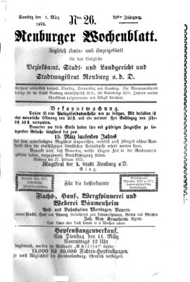 Neuburger Wochenblatt Samstag 1. März 1873