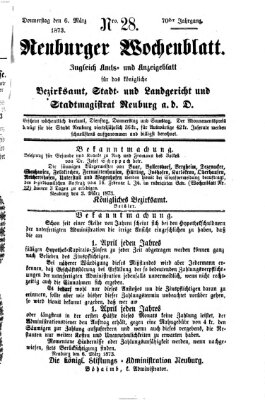 Neuburger Wochenblatt Donnerstag 6. März 1873