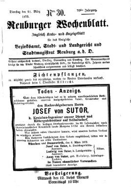 Neuburger Wochenblatt Dienstag 11. März 1873