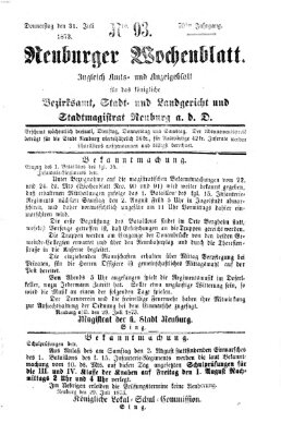 Neuburger Wochenblatt Donnerstag 31. Juli 1873