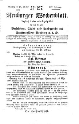 Neuburger Wochenblatt Samstag 18. Oktober 1873
