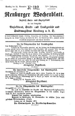 Neuburger Wochenblatt Samstag 22. November 1873