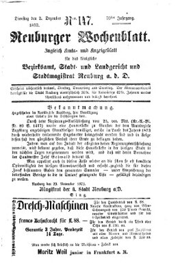 Neuburger Wochenblatt Dienstag 2. Dezember 1873