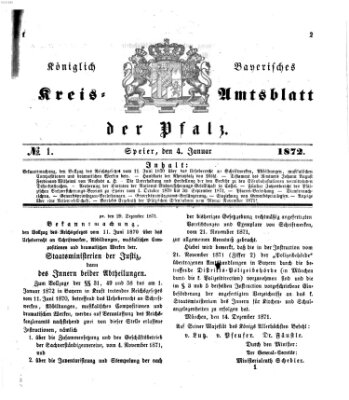 Königlich-bayerisches Kreis-Amtsblatt der Pfalz (Königlich bayerisches Amts- und Intelligenzblatt für die Pfalz) Donnerstag 4. Januar 1872