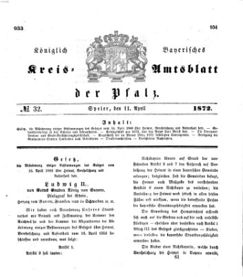 Königlich-bayerisches Kreis-Amtsblatt der Pfalz (Königlich bayerisches Amts- und Intelligenzblatt für die Pfalz) Donnerstag 11. April 1872