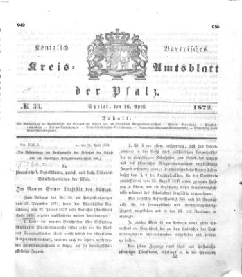 Königlich-bayerisches Kreis-Amtsblatt der Pfalz (Königlich bayerisches Amts- und Intelligenzblatt für die Pfalz) Dienstag 16. April 1872