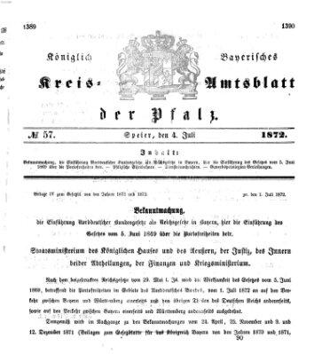 Königlich-bayerisches Kreis-Amtsblatt der Pfalz (Königlich bayerisches Amts- und Intelligenzblatt für die Pfalz) Donnerstag 4. Juli 1872