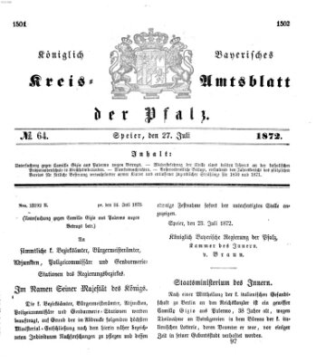 Königlich-bayerisches Kreis-Amtsblatt der Pfalz (Königlich bayerisches Amts- und Intelligenzblatt für die Pfalz) Samstag 27. Juli 1872