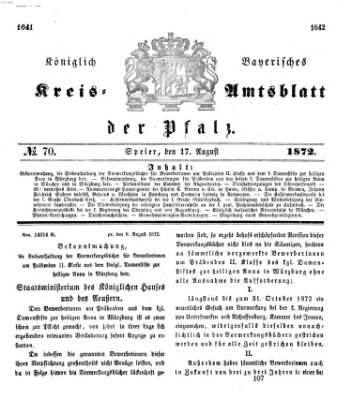 Königlich-bayerisches Kreis-Amtsblatt der Pfalz (Königlich bayerisches Amts- und Intelligenzblatt für die Pfalz) Samstag 17. August 1872
