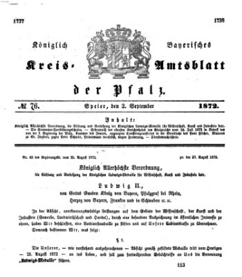 Königlich-bayerisches Kreis-Amtsblatt der Pfalz (Königlich bayerisches Amts- und Intelligenzblatt für die Pfalz) Montag 2. September 1872