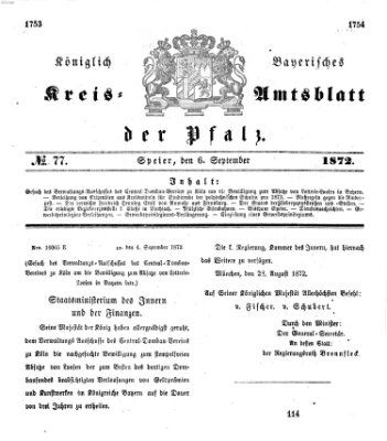 Königlich-bayerisches Kreis-Amtsblatt der Pfalz (Königlich bayerisches Amts- und Intelligenzblatt für die Pfalz) Freitag 6. September 1872