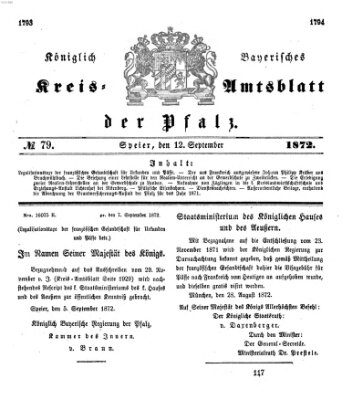 Königlich-bayerisches Kreis-Amtsblatt der Pfalz (Königlich bayerisches Amts- und Intelligenzblatt für die Pfalz) Donnerstag 12. September 1872