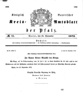 Königlich-bayerisches Kreis-Amtsblatt der Pfalz (Königlich bayerisches Amts- und Intelligenzblatt für die Pfalz) Mittwoch 25. September 1872