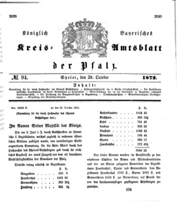 Königlich-bayerisches Kreis-Amtsblatt der Pfalz (Königlich bayerisches Amts- und Intelligenzblatt für die Pfalz) Dienstag 29. Oktober 1872