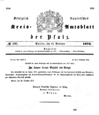 Königlich-bayerisches Kreis-Amtsblatt der Pfalz (Königlich bayerisches Amts- und Intelligenzblatt für die Pfalz) Freitag 15. November 1872