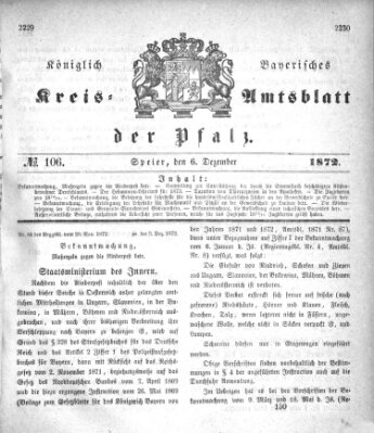 Königlich-bayerisches Kreis-Amtsblatt der Pfalz (Königlich bayerisches Amts- und Intelligenzblatt für die Pfalz) Freitag 6. Dezember 1872