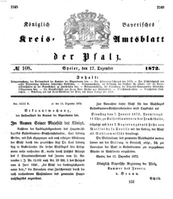 Königlich-bayerisches Kreis-Amtsblatt der Pfalz (Königlich bayerisches Amts- und Intelligenzblatt für die Pfalz) Dienstag 17. Dezember 1872