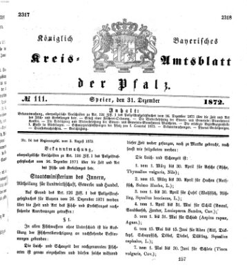 Königlich-bayerisches Kreis-Amtsblatt der Pfalz (Königlich bayerisches Amts- und Intelligenzblatt für die Pfalz) Dienstag 31. Dezember 1872