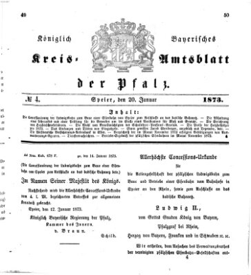 Königlich-bayerisches Kreis-Amtsblatt der Pfalz (Königlich bayerisches Amts- und Intelligenzblatt für die Pfalz) Montag 20. Januar 1873