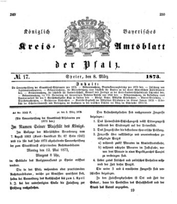 Königlich-bayerisches Kreis-Amtsblatt der Pfalz (Königlich bayerisches Amts- und Intelligenzblatt für die Pfalz) Samstag 8. März 1873