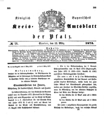 Königlich-bayerisches Kreis-Amtsblatt der Pfalz (Königlich bayerisches Amts- und Intelligenzblatt für die Pfalz) Mittwoch 12. März 1873