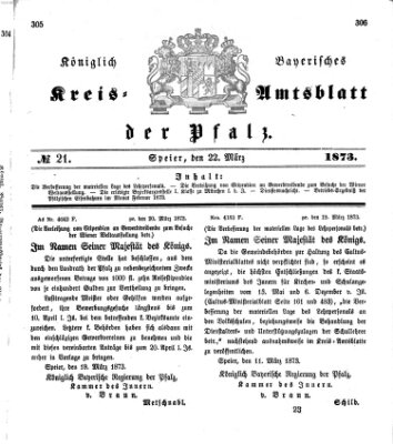 Königlich-bayerisches Kreis-Amtsblatt der Pfalz (Königlich bayerisches Amts- und Intelligenzblatt für die Pfalz) Samstag 22. März 1873
