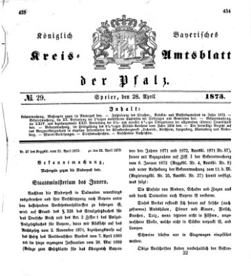 Königlich-bayerisches Kreis-Amtsblatt der Pfalz (Königlich bayerisches Amts- und Intelligenzblatt für die Pfalz) Montag 28. April 1873